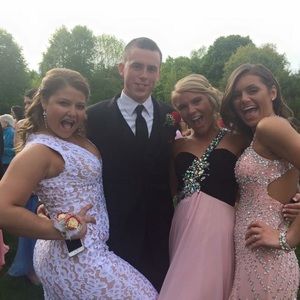 BLACK AND PINK JOVANI PROM DRESS